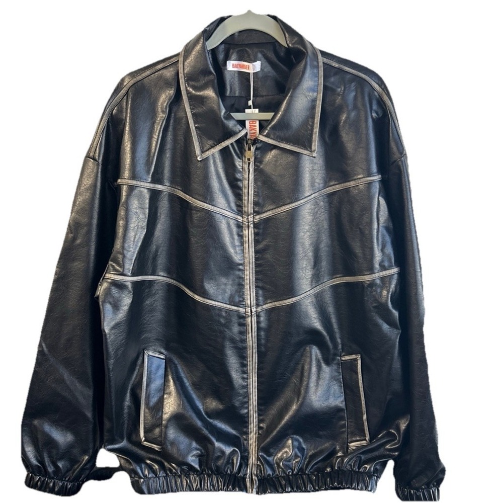 Backyarder Womens Oversized Y2k Faux Leather Jacket Size Large